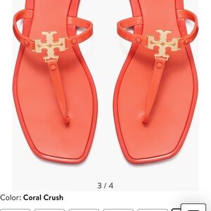 Tory Burch Pink and Orange Sandals with T-Strap Design
